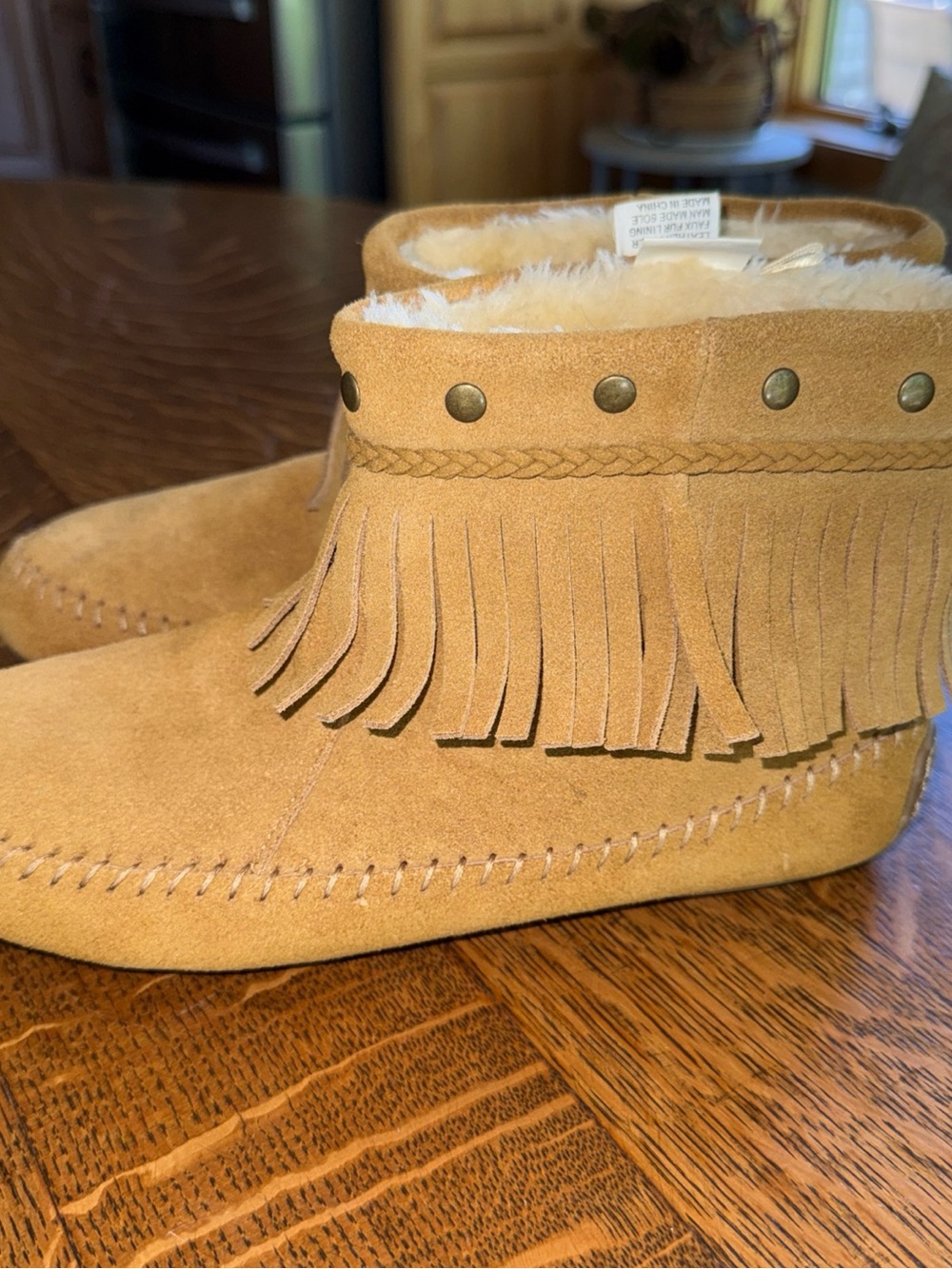 Lucky Brand Faux Fur-Lined Suede Slip-On Bootie - Tan/Cream